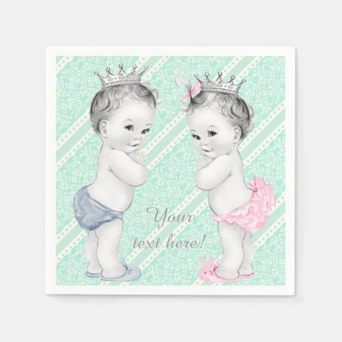 Prince and Princess Twin Baby Shower Paper Napkins