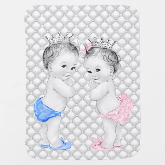 Prince and Princess Twin Baby Stroller Blanket (Front)