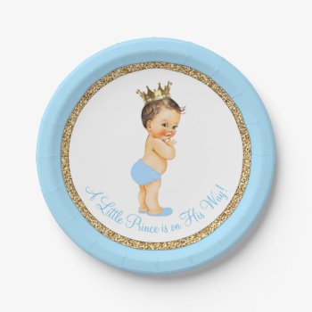 Prince Baby Blue Gold Baby Shower Paper Plates by The_Vintage_Boutique at Zazzle