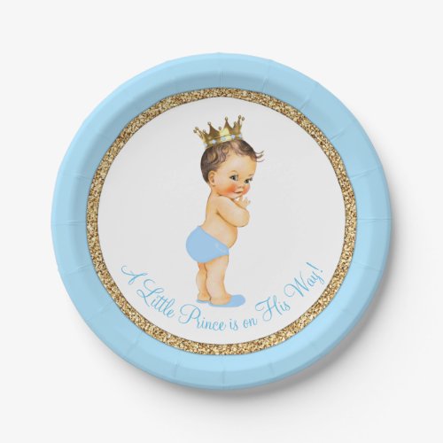 Prince Baby Blue Gold Baby Shower Paper Plates