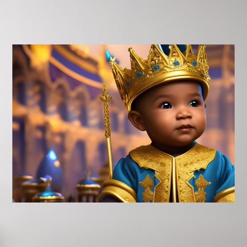 Prince baby boy gold palace crown blue ethnic poster