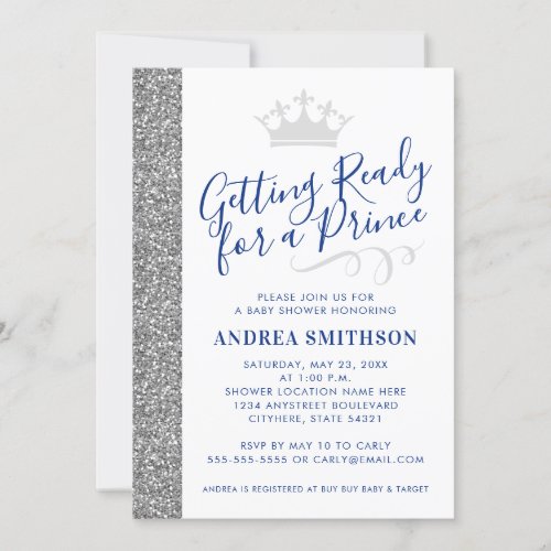 Prince Baby Boy Shower Invitation Modern Silver