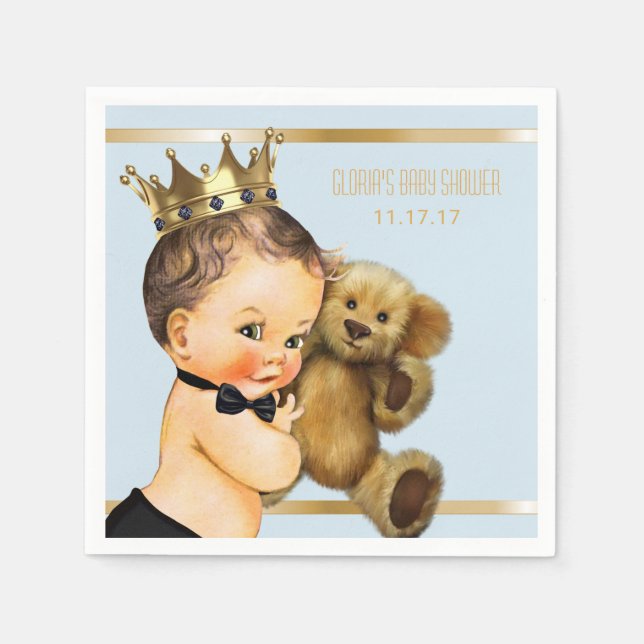 Prince Baby Boy Shower Personalized Baby Blue Gold Napkins (Front)