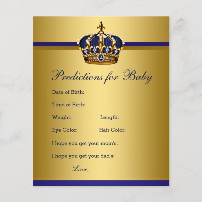 Prince Baby Shower Advice Prediction Game Cards Flyer (Front)