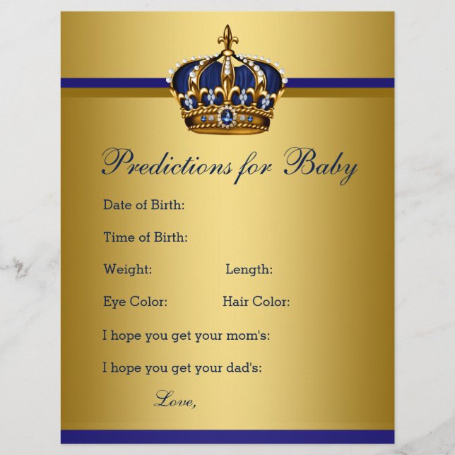 Prince Baby Shower Advice Prediction Game Cards Flyer (Front)