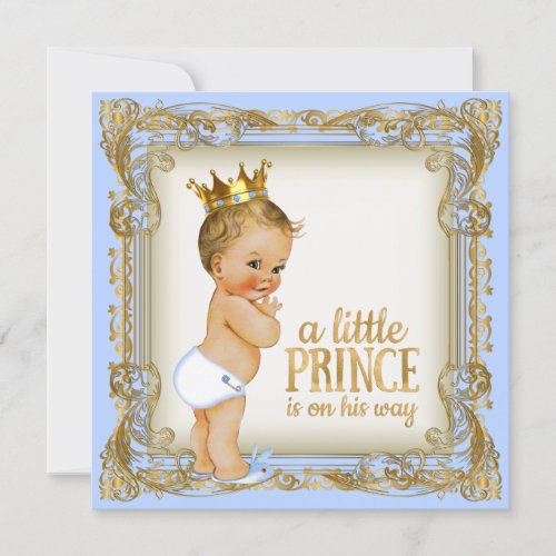 Prince Baby Shower Baby Blue Gold Prince Invitation