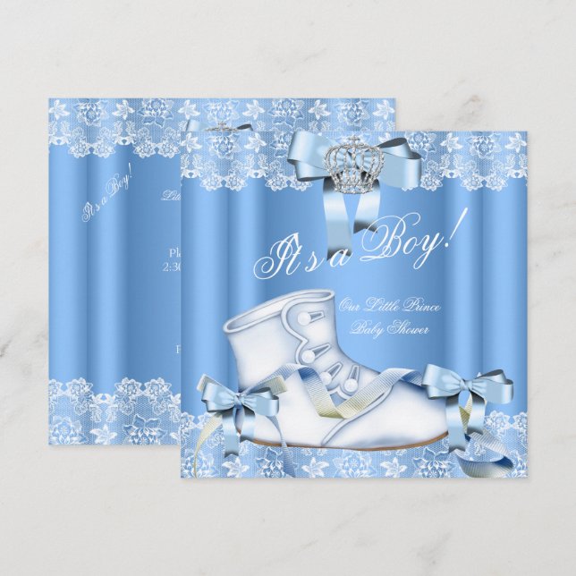 Prince Baby Shower Baby Boy Blue Lace Shoe 6a Invitation (Front/Back)