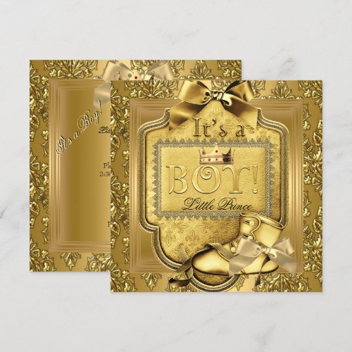 Prince Baby Shower Baby Boy Elite Damask Gold Custom Invites
