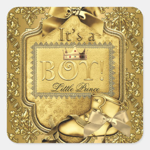 Prince Baby Shower Baby Boy Elite Damask Gold Square Sticker