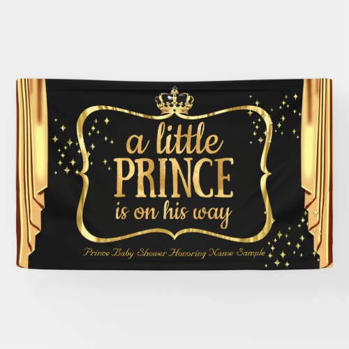 Prince Baby Shower Black Gold Crown Drapes Banner