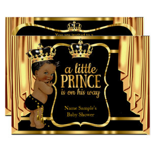 Prince Baby Shower Black Gold Drapes Ethnic Invitation Taraedy