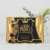 Prince Baby Shower Black Gold Drapes Ethnic Invitation (Standing Front)