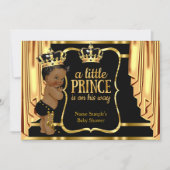 Prince Baby Shower Black Gold Drapes Ethnic Invitation (Front)