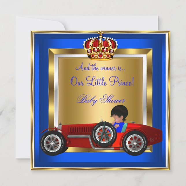 Prince Baby Shower Blue Boy Red Racing Car 2B Invitation (Front)