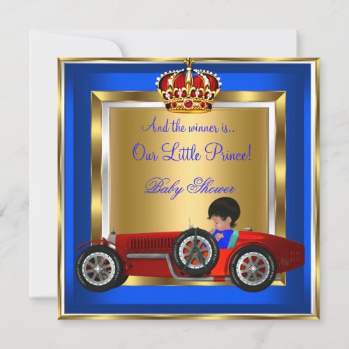 Prince Baby Shower Blue Boy Red Racing Car 2B Invitation