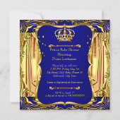 Prince Baby Shower Blue Gold Blonde Invite (Back)