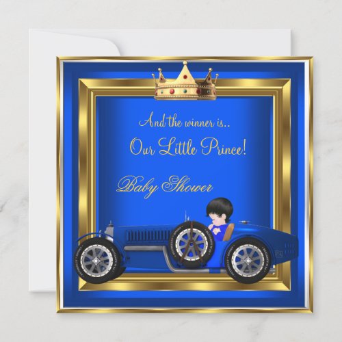 Prince Baby Shower Blue Gold Boy Racing Car Invitation