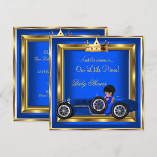 Prince Baby Shower Blue Gold Boy Racing Car Invitation