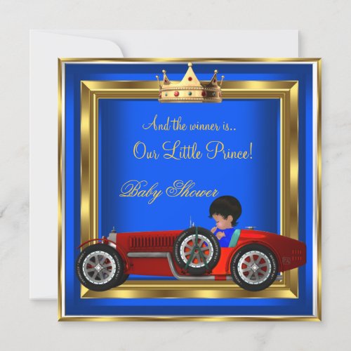 Prince Baby Shower Blue Gold Boy Red Racing Car Invitation