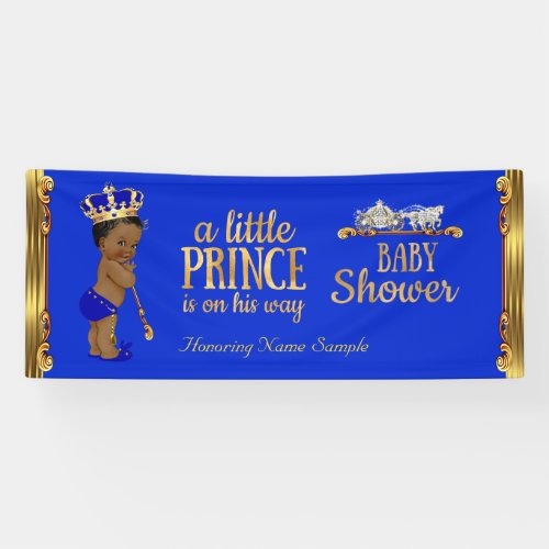Prince Baby Shower Blue Gold Carriage Ethnic 2 Banner