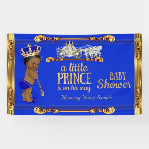 Prince Baby Shower Blue Gold Carriage Ethnic Banner