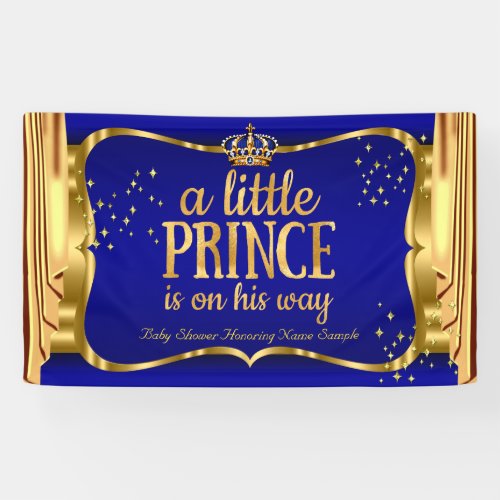 Prince Baby Shower Blue Gold Crown Drapes Banner