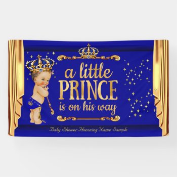 Prince Baby Shower Blue Gold Drapes Brunette Boy Banner by VintageBabyShop at Zazzle