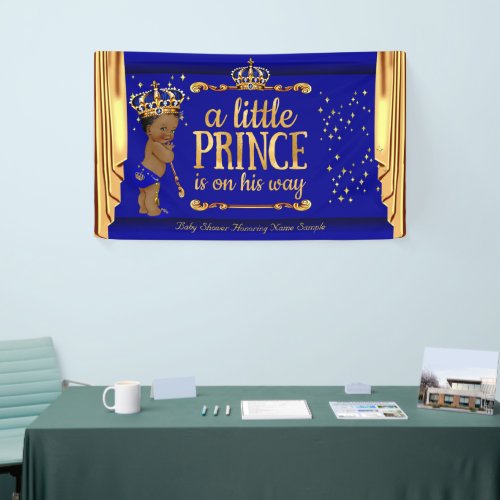 Prince Baby Shower Blue Gold Drapes Ethnic Banner