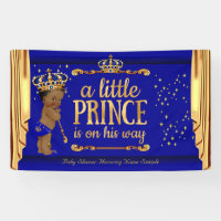 Prince Baby Shower Blue Gold Drapes Ethnic Banner