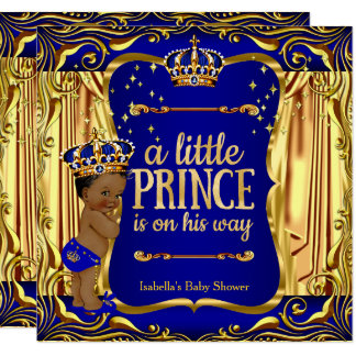 Prince Baby Shower Blue Gold Ethnic Boy Invite