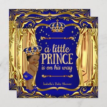 Prince Baby Shower Blue Gold Ethnic Boy Invite by VintageBabyShop at Zazzle