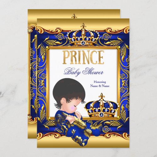 Prince Baby Shower Blue Gold Foil Boy Invitation