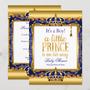 Prince Baby Shower Blue Ornate Gold Boy Invitation