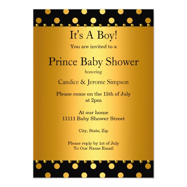 Prince Baby Shower Boy Black Gold Ethnic Invitation