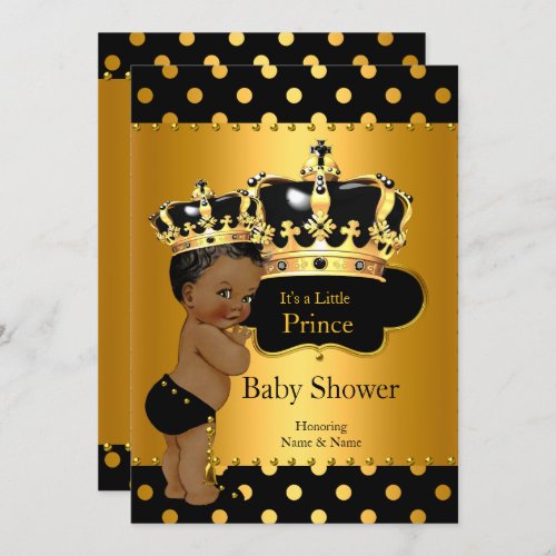 Prince Baby Shower Boy Black Gold Ethnic Invitation