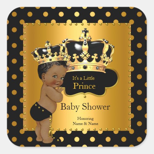 Prince Baby Shower Boy Black Gold Ethnic Square Sticker