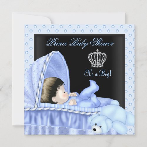 Prince Baby Shower Boy Blue Bassinette Personalized Announcement