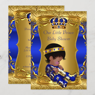 Prince Baby Shower Boy Blue Gold African American Invitation