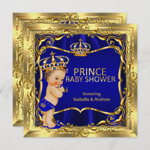 Prince Baby Shower Boy Blue Gold Invitation