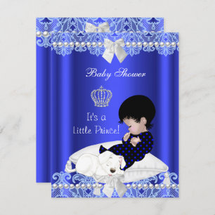 Prince Baby Shower Boy Blue Lace Puppy Invitation