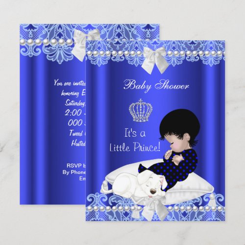 Prince Baby Shower Boy Blue Lace Puppy Personalized Invites