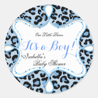Prince Baby Shower Boy Blue Leopard Classic Round Sticker