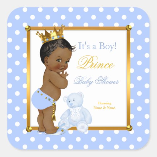 Prince Baby Shower Boy Blue Polka Dot Ethnic Square Sticker