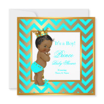 Prince Baby Shower Boy Gold Teal Blue Ethnic Invitation
