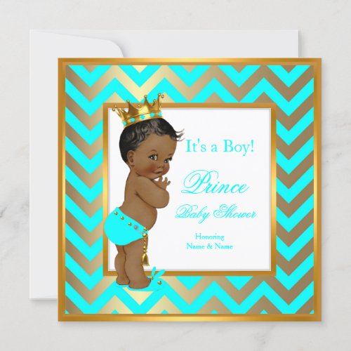 Prince Baby Shower Boy Gold Teal Blue Ethnic Invitation