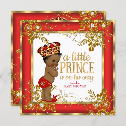 Prince Baby Shower Boy Red Gold White Ethnic Invitation