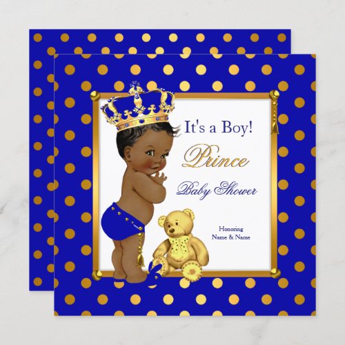 Prince Baby Shower Boy Royal Blue Gold Ethnic Invitation