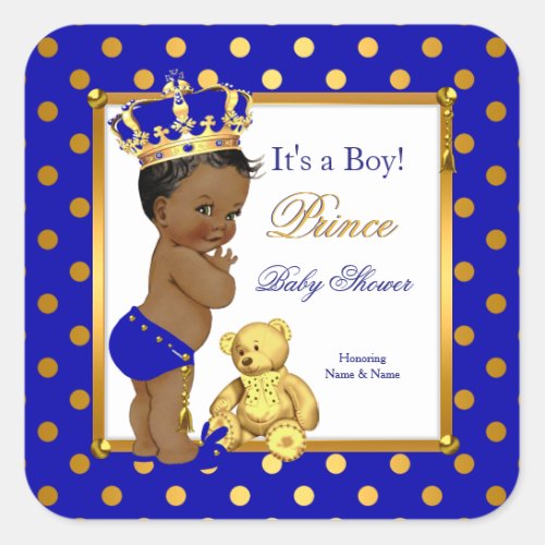 Prince Baby Shower Boy Royal Blue Gold Ethnic Square Sticker