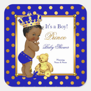 Prince Baby Shower Boy Royal Blue Gold Ethnic Square Sticker