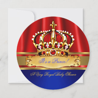 Prince Baby Shower Boy Royal Blue Gold Red Crown 2 Invitation